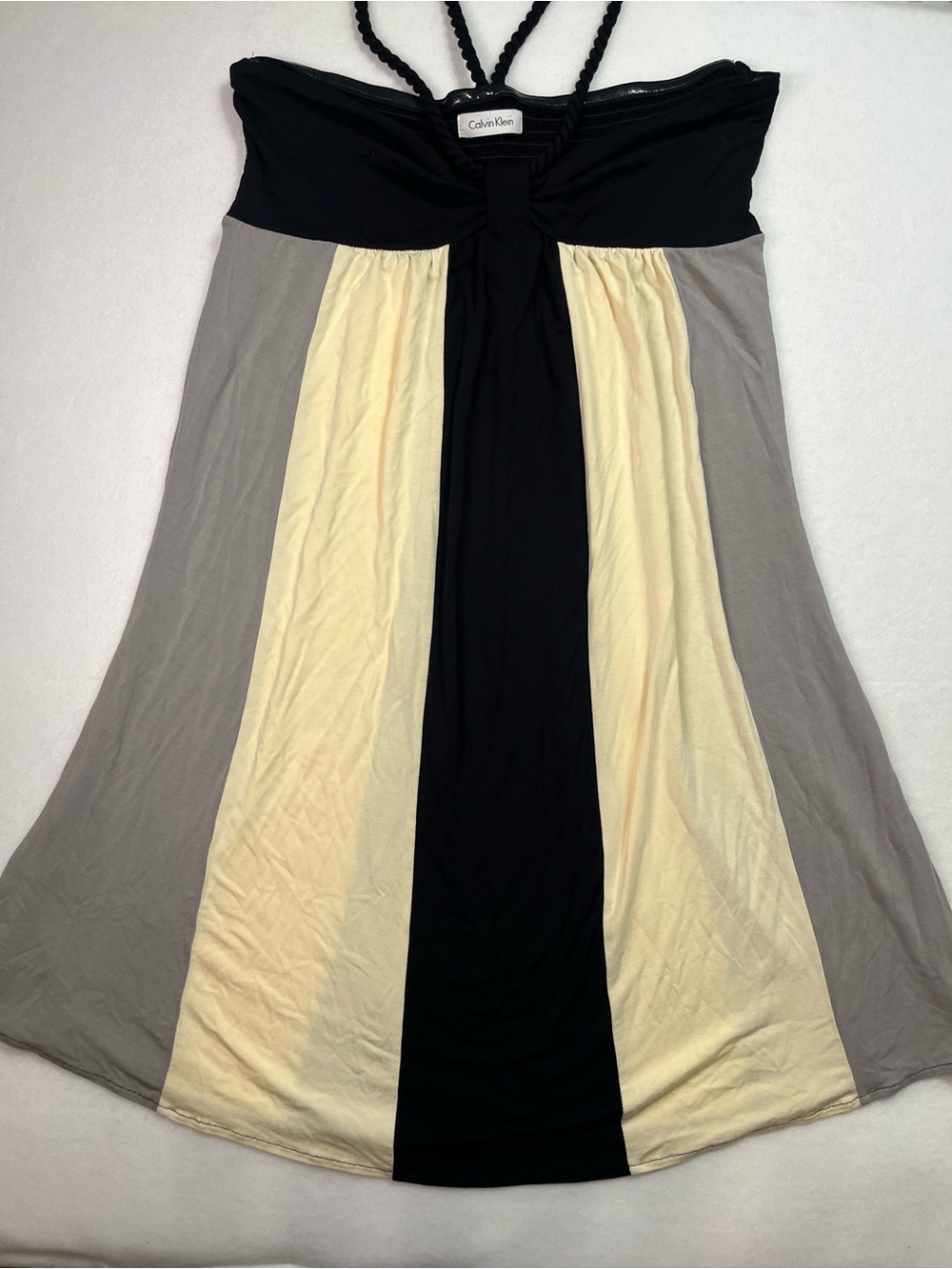 Y2K Calvin Klein Halter Black, Cream & Gray Colorblock Midi Dress